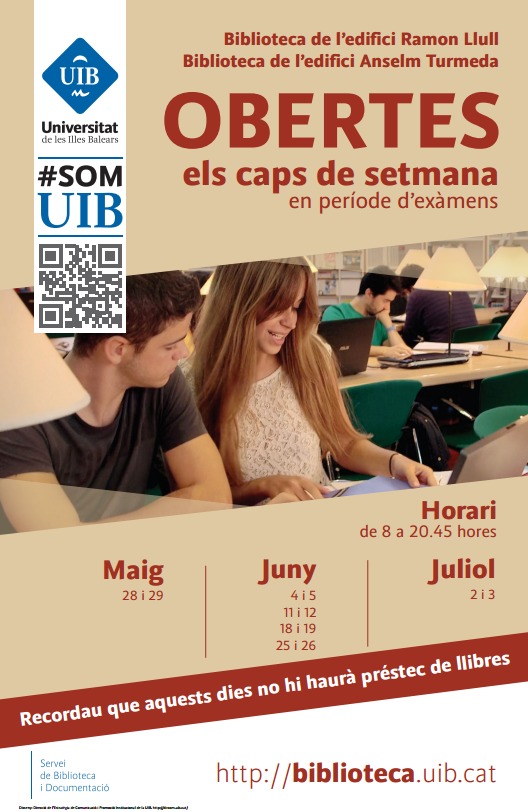 Obertura de la biblioteca els caps de setmana durant el període d'exàmens