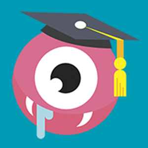 Logo de Academons con monstruo rosa con un ojo.