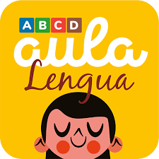 Aula Lengua logo con un dibujo de una niña con los ojos cerrados.