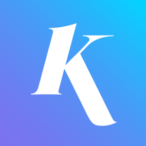 Logo de Karthy, la letra K en blanco sobre fondo degradado de color azul y morado