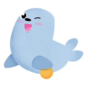 Icono de Smile and Learn presenta un dibujo de foca gris guiñando un ojo.