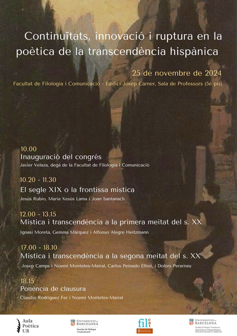 Participació al congrés Continuïtats, innovació i ruptura en la poètica de la trascendència hispànica